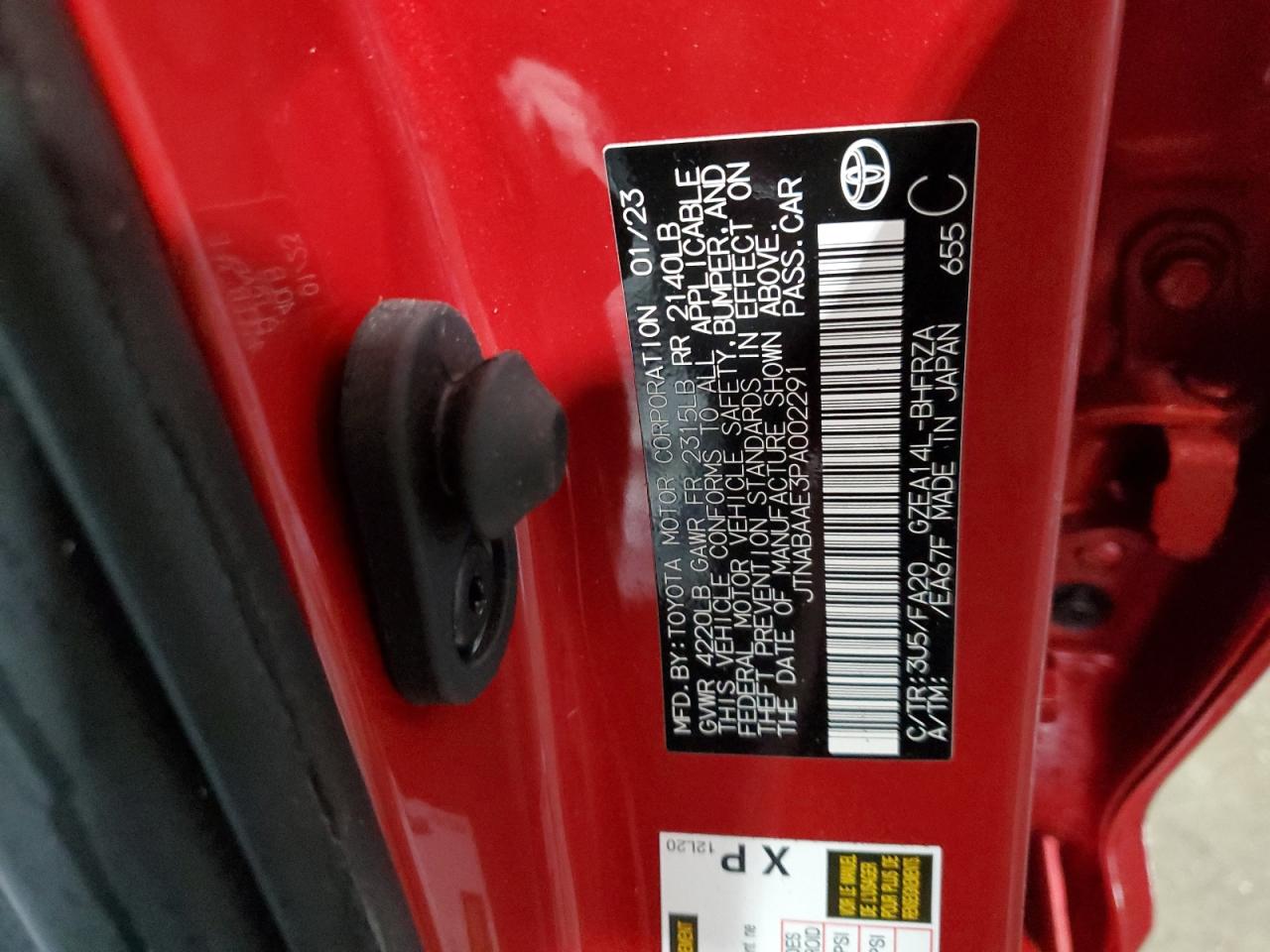 2023 TOYOTA GR COROLLA CORE VIN:JTNABAAE3PA002291