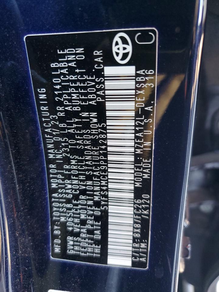 2023 TOYOTA COROLLA SE VIN:5YFS4MCE9PP142875