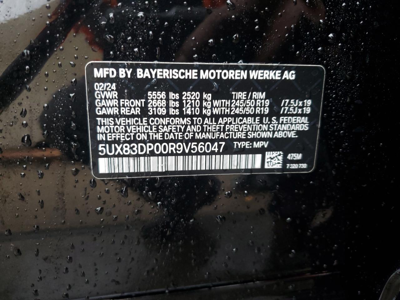 2024 BMW X3 M40I VIN:5UX83DP00R9V56047