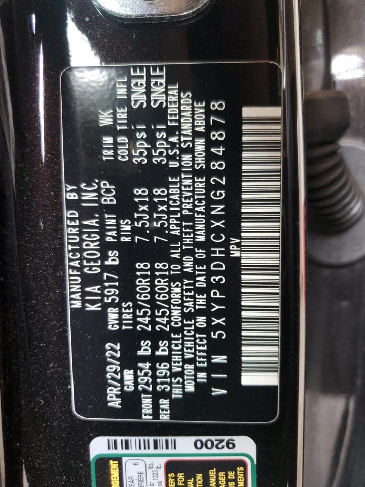 2022 KIA TELLURIDE EX VIN:5XYP3DHCXNG284878
