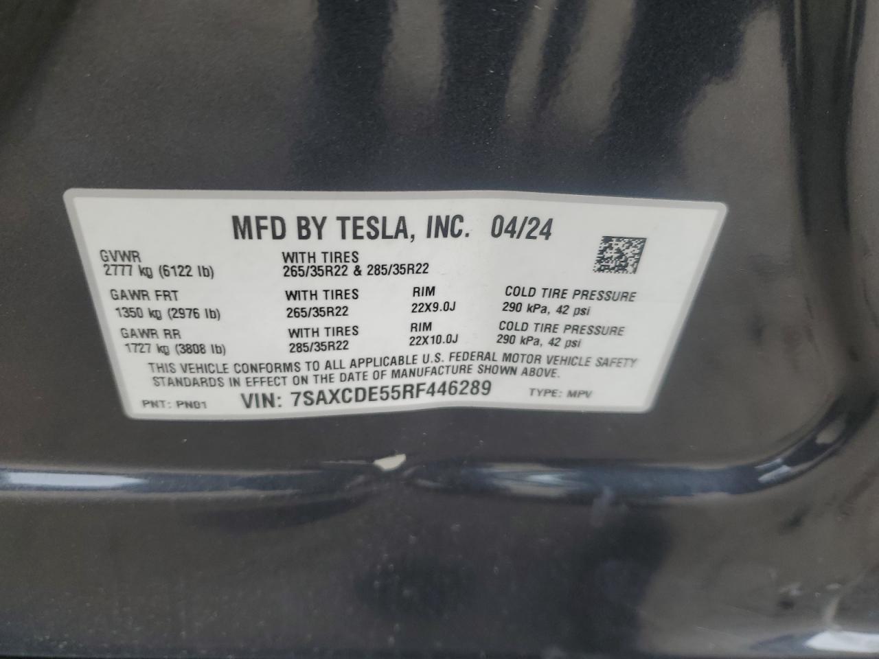 2024 TESLA MODEL X  VIN:7SAXCDE55RF446289