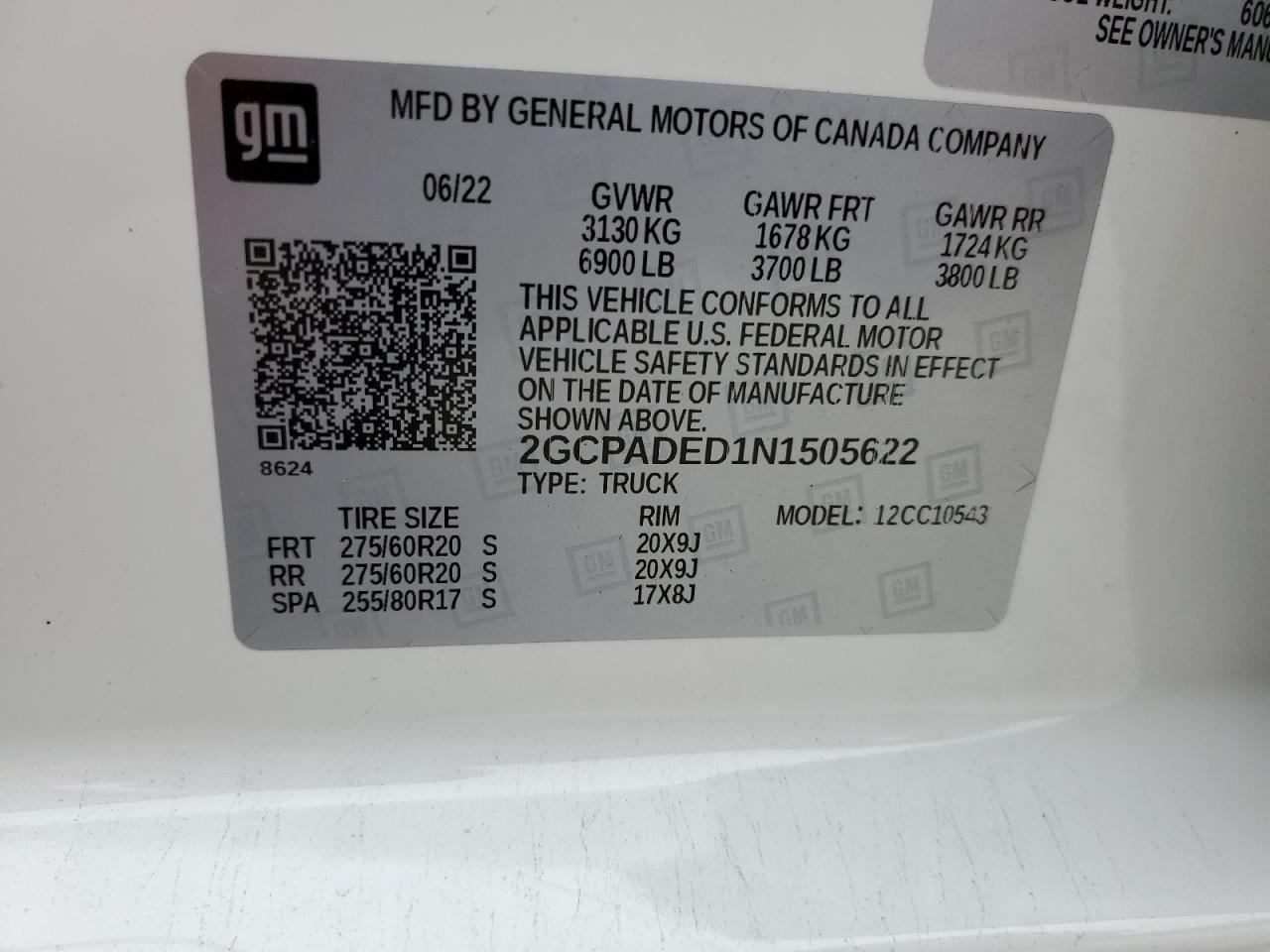 2022 CHEVROLET SILVERADO C1500 RST VIN:2GCPADED1N1505622