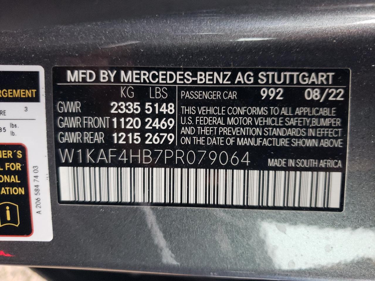 2023 MERCEDES-BENZ C 300 4MATIC VIN:W1KAF4HB7PR079064