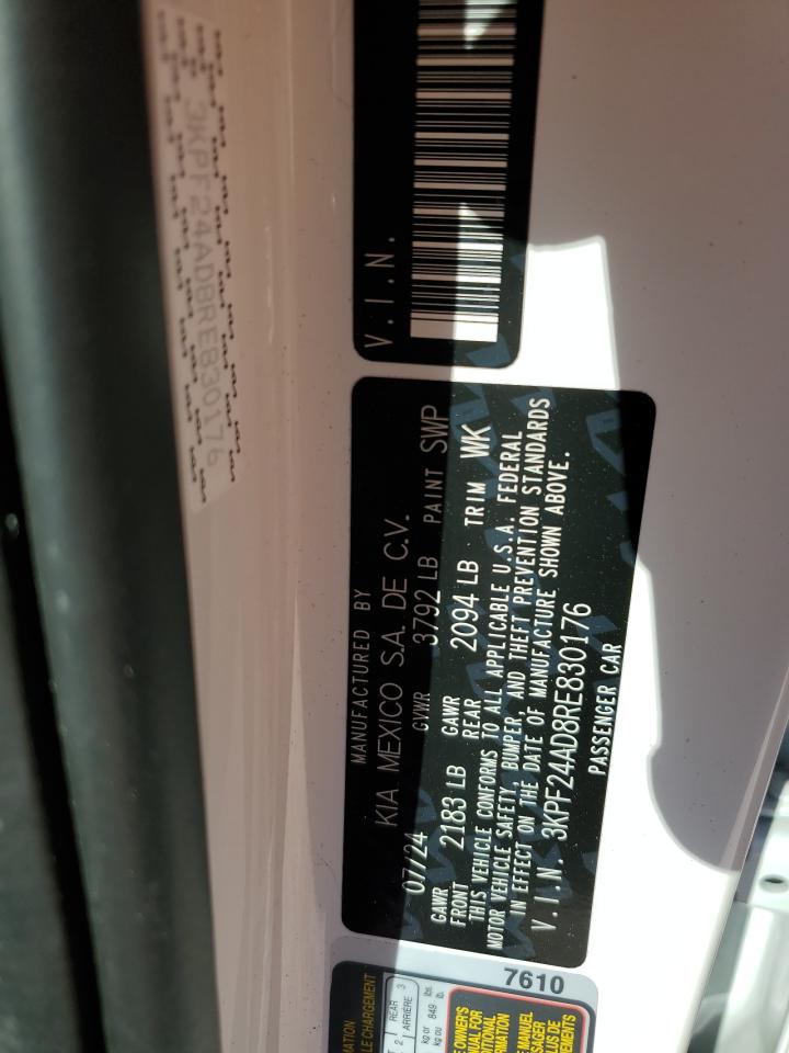 2024 KIA FORTE LX VIN:3KPF24AD8RE830176