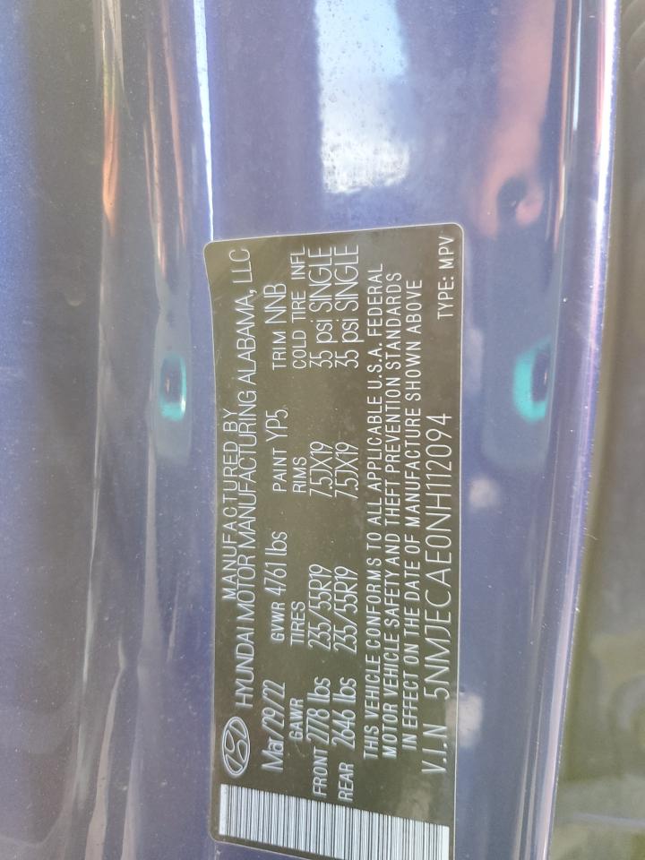 2022 HYUNDAI TUCSON LIMITED VIN:5NMJECAE0NH112094