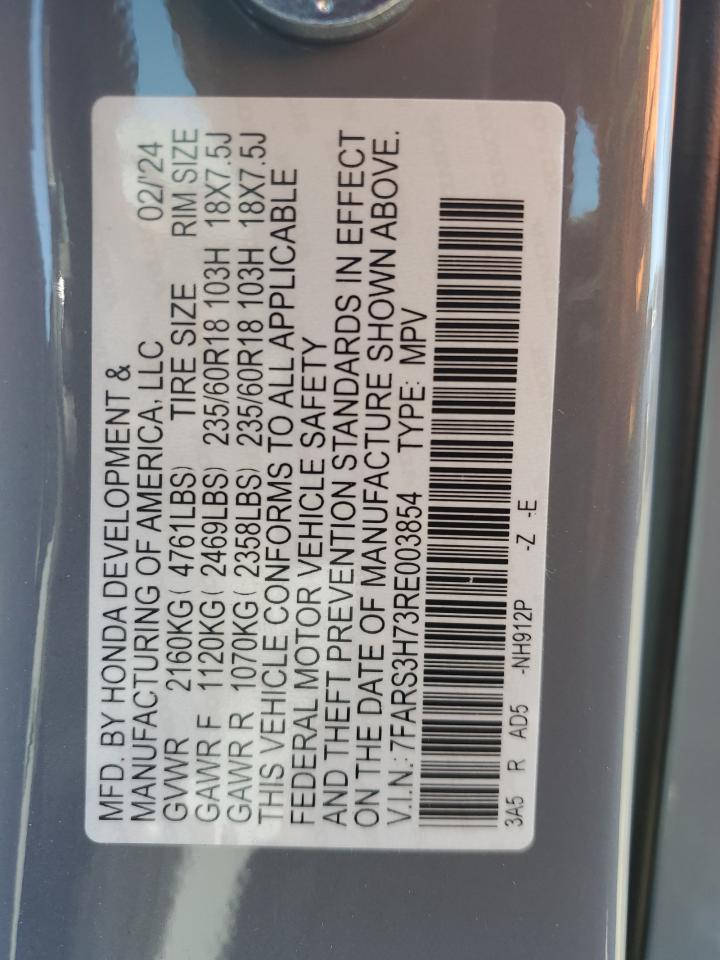2024 HONDA CR-V EXL VIN:7FARS3H73RE003854