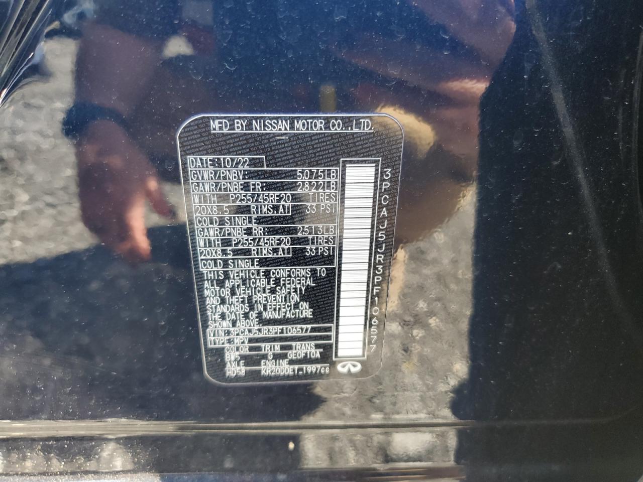 2023 INFINITI QX55 LUXE VIN:3PCAJ5JR3PF106577