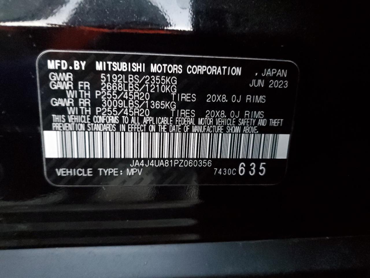 2023 MITSUBISHI OUTLANDER SE VIN:JA4J4UA81PZ060356