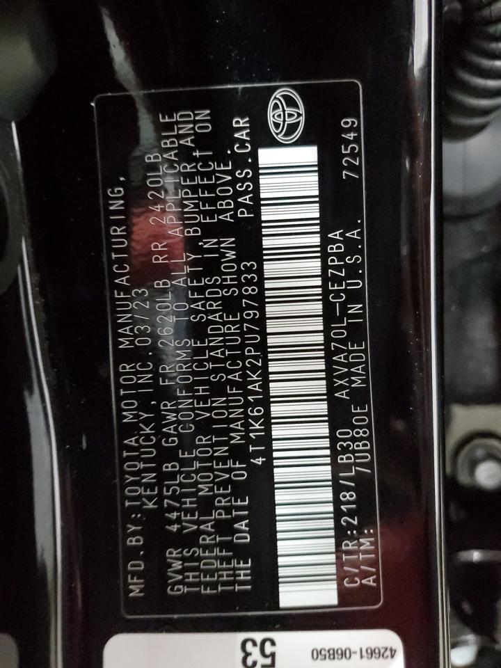 2023 TOYOTA CAMRY XSE VIN:4T1K61AK2PU797833