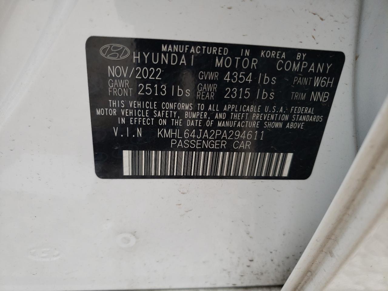 2023 HYUNDAI SONATA SEL VIN:KMHL64JA2PA294611