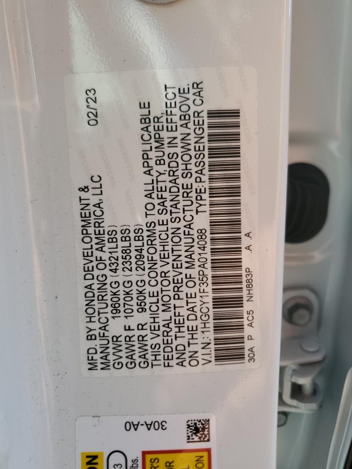 2023 HONDA ACCORD EX VIN:1HGCY1F35PA014088