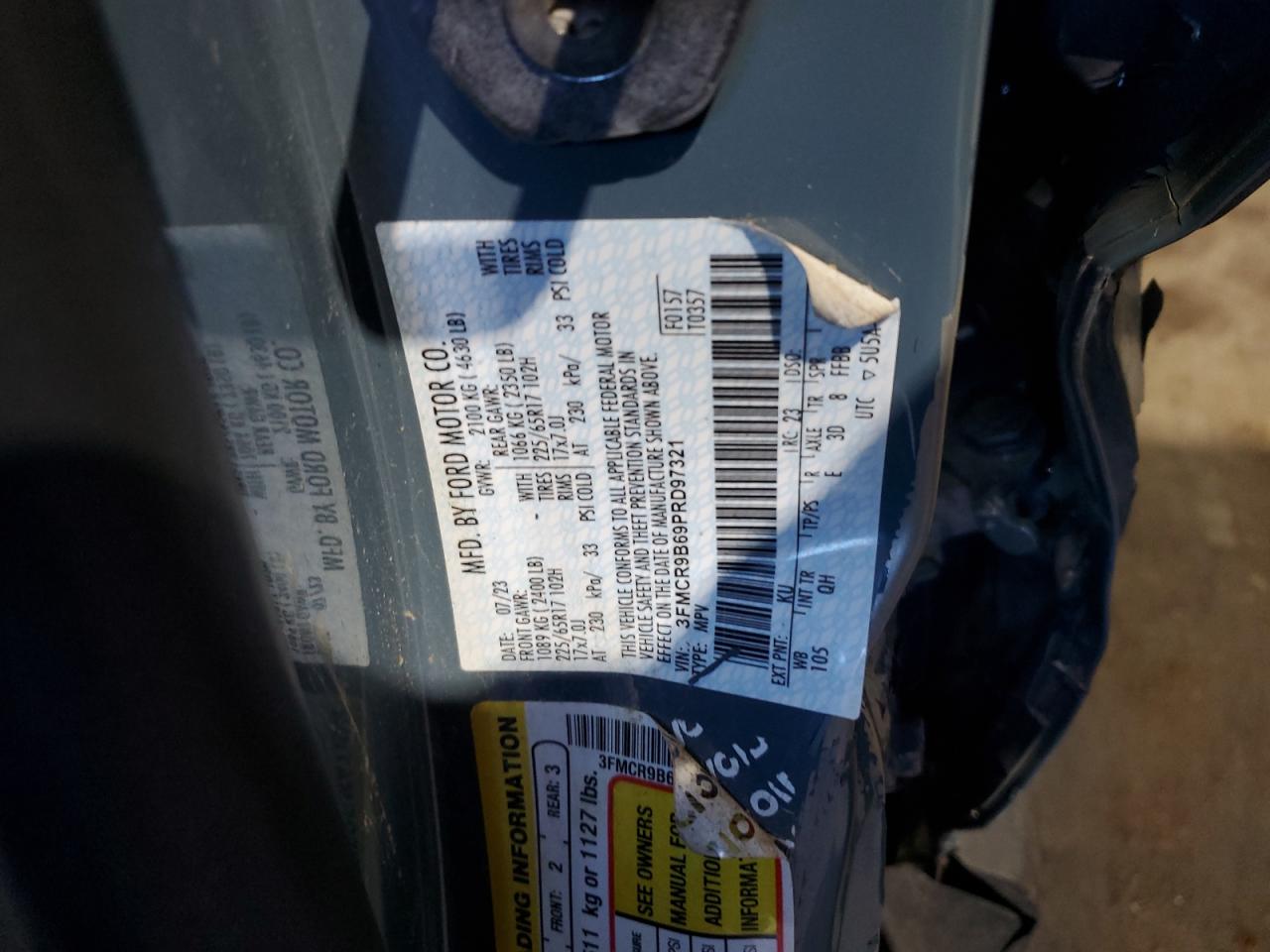 2023 FORD BRONCO SPORT BIG BEND VIN:3FMCR9B69PRD97321