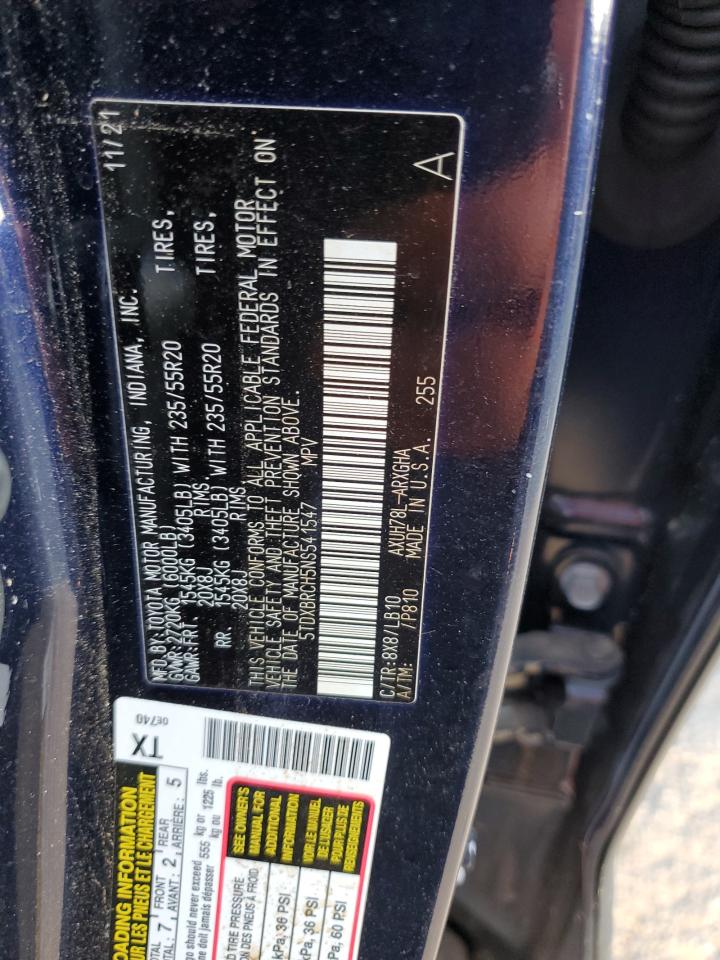 2022 TOYOTA HIGHLANDER HYBRID LIMITED VIN:5TDXBRCH5NS541547