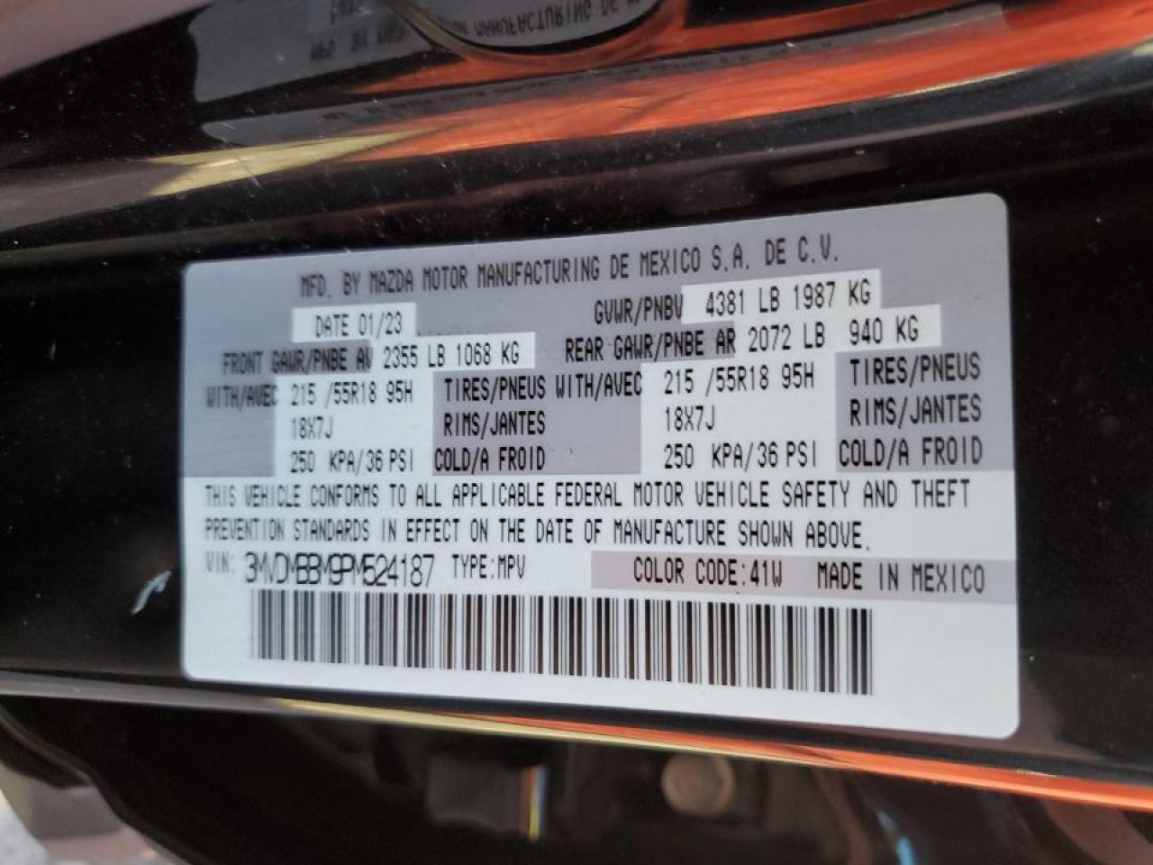 2023 MAZDA CX-30 SELECT VIN:3MVDMBBM9PM524187