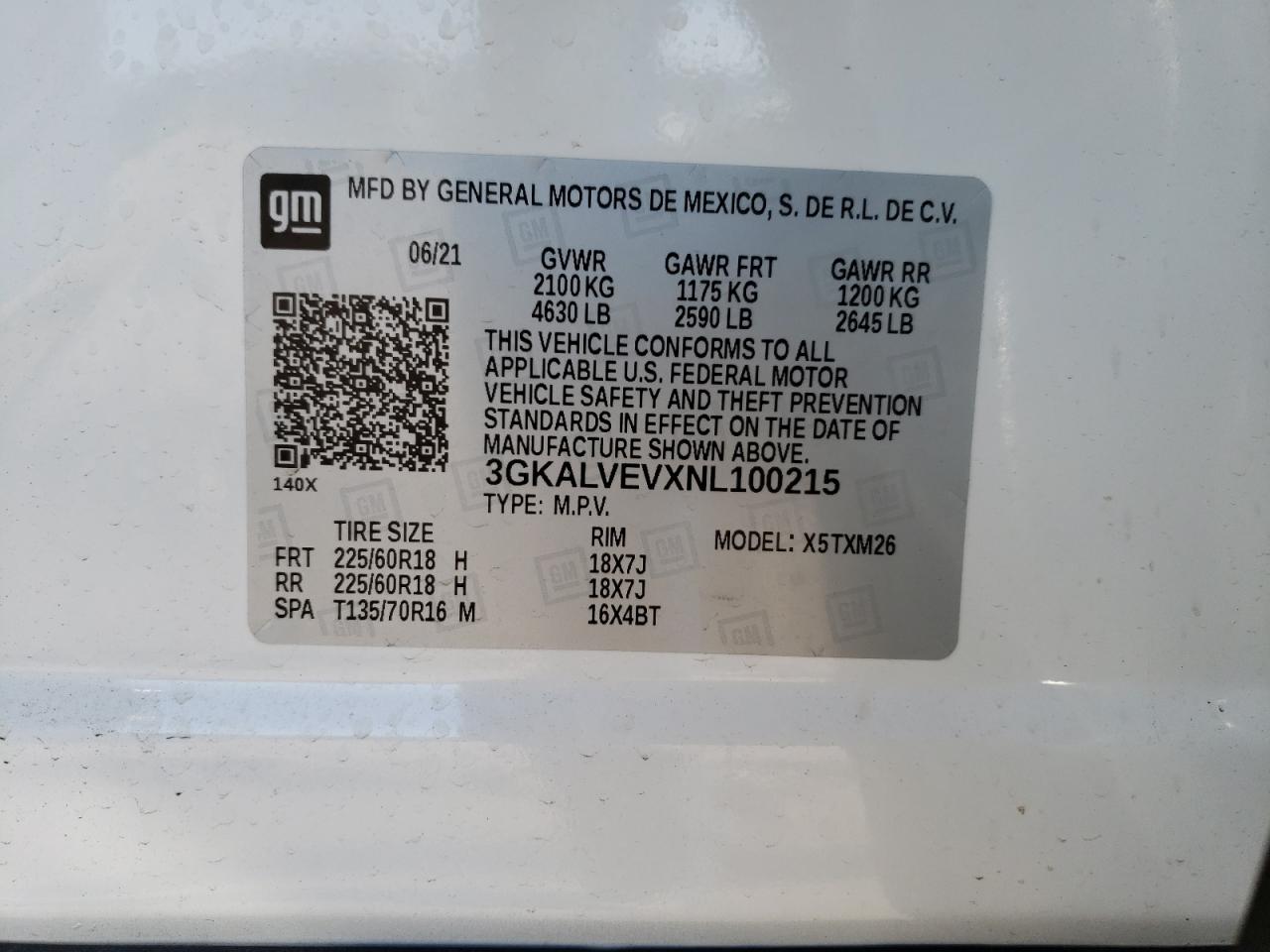 2022 GMC TERRAIN SLT VIN:3GKALVEVXNL100215