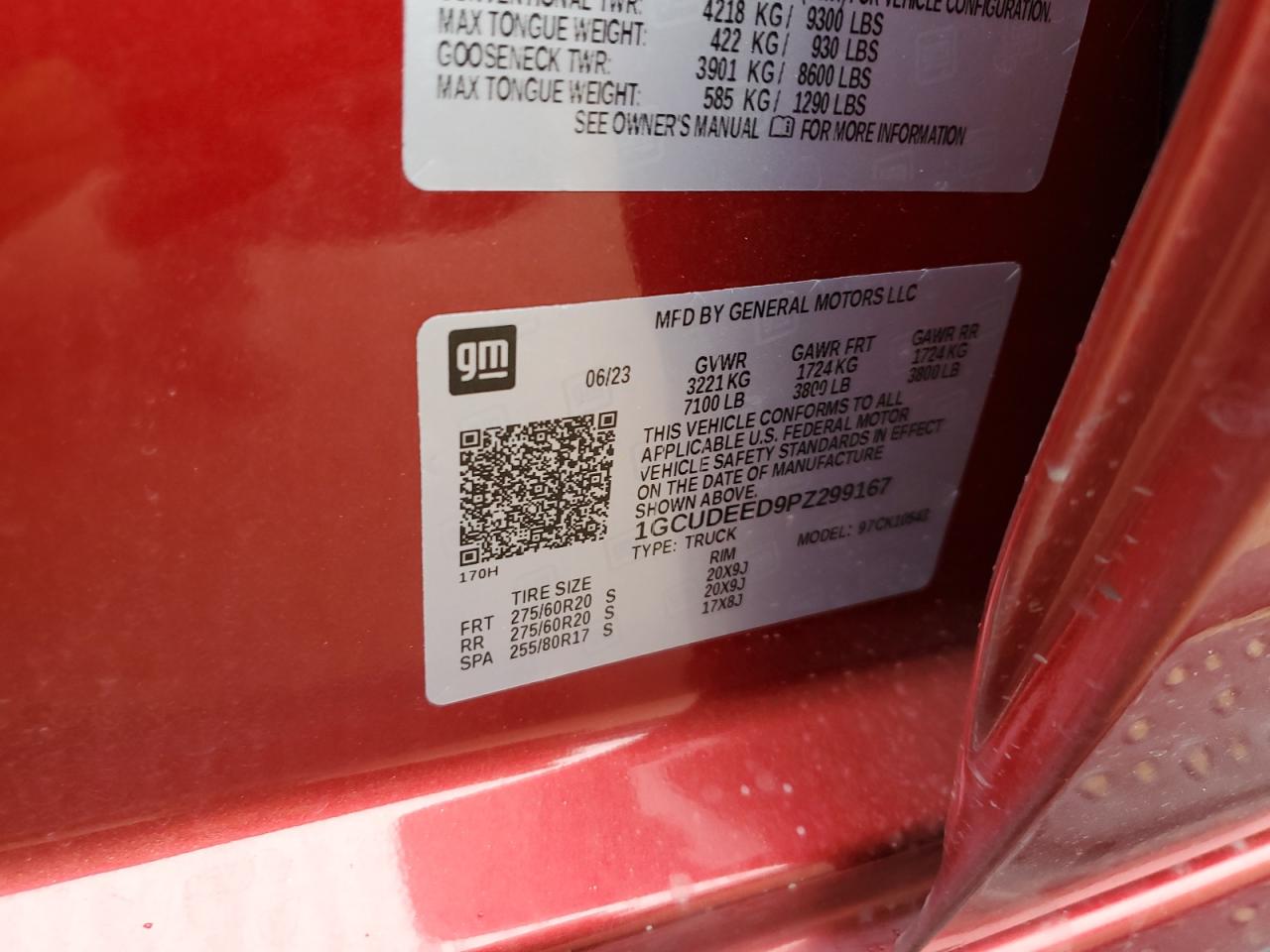 2023 CHEVROLET SILVERADO K1500 RST VIN:1GCUDEED9PZ299167