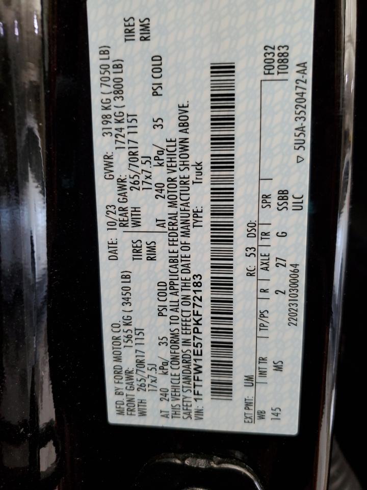 2023 FORD F150 SUPERCREW VIN:1FTFW1E57PKF72183