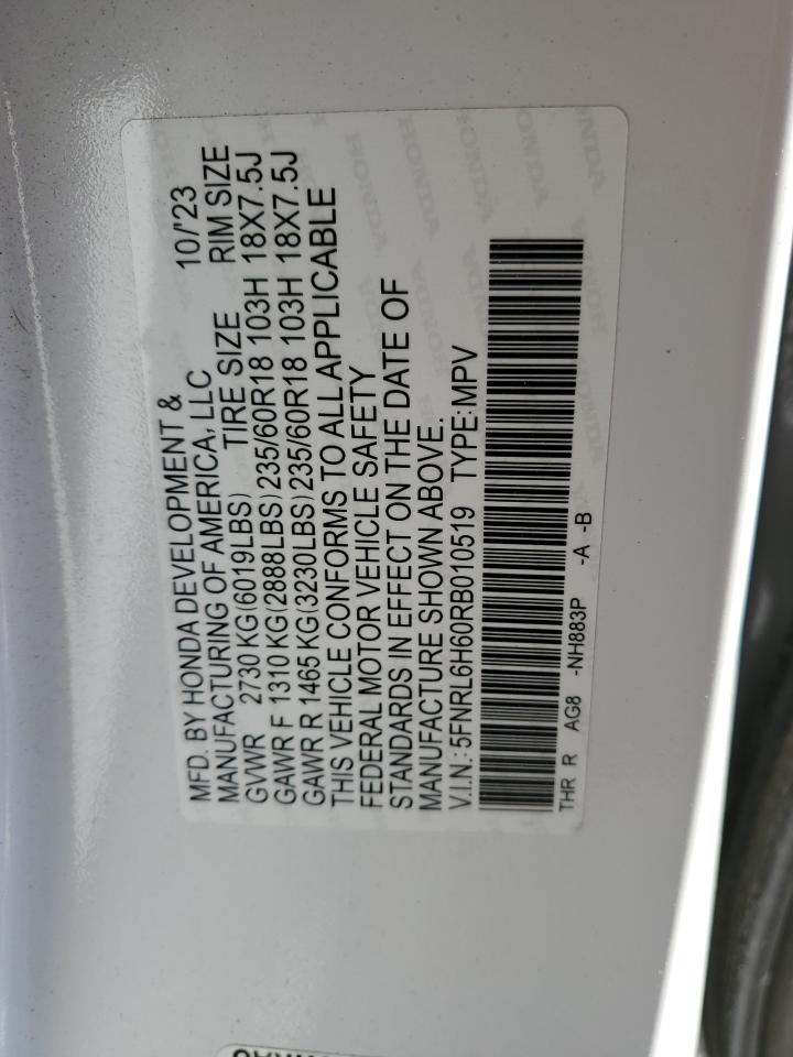 2024 HONDA ODYSSEY EXL VIN:5FNRL6H60RB010519