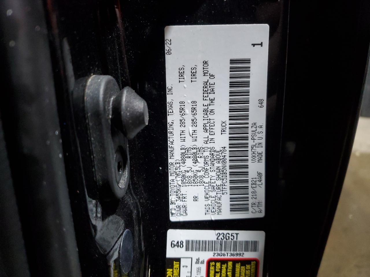 2022 TOYOTA TUNDRA CREWMAX LIMITED VIN:5TFPC5DB5NX004784