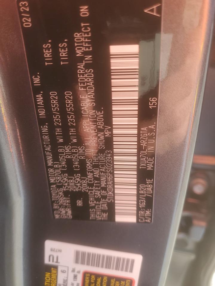 2023 TOYOTA HIGHLANDER L VIN:5TDKDRAH6PS023943