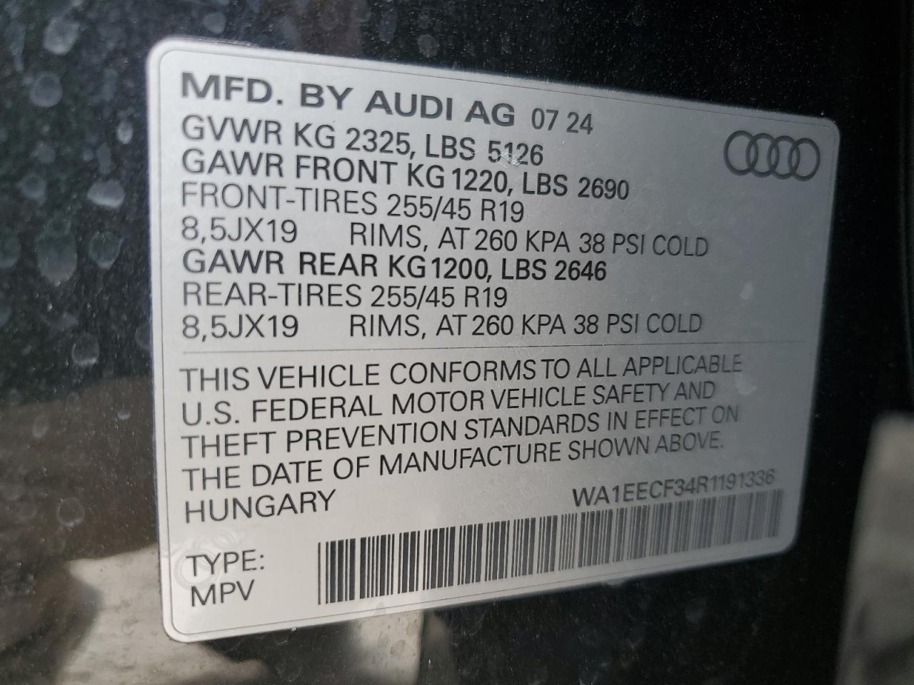 2024 AUDI Q3 PREMIUM PLUS S LINE 45 VIN:WA1EECF34R1191336