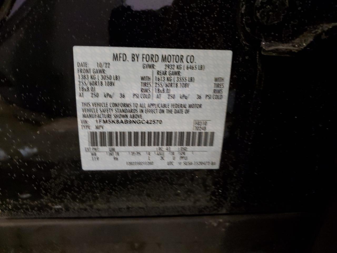 2022 FORD EXPLORER POLICE INTERCEPTOR VIN:1FATP8FF0N5114518