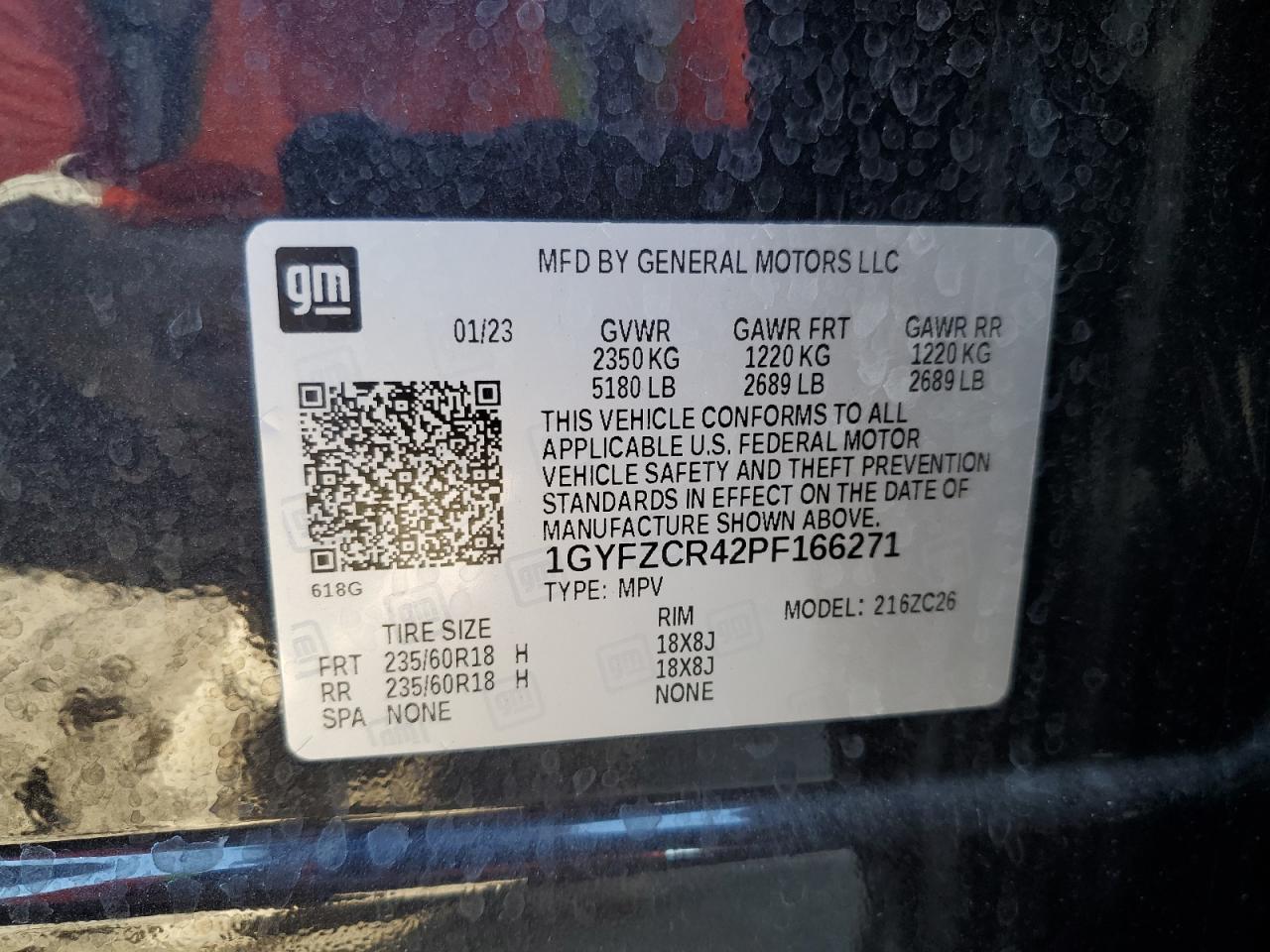 2023 CADILLAC XT4 PREMIUM LUXURY VIN:1GYFZCR42PF166271