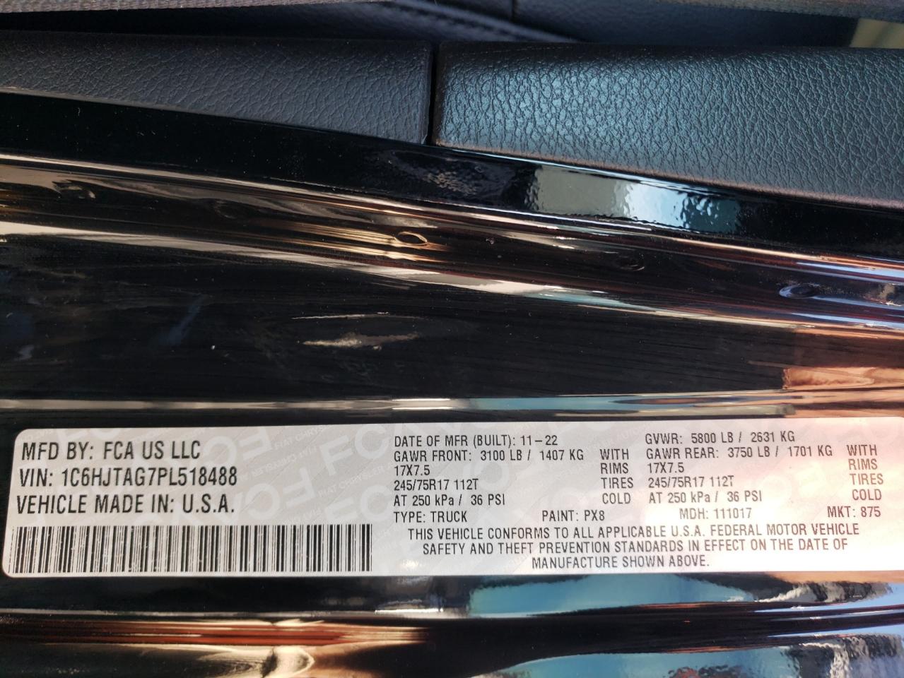 2023 JEEP GLADIATOR SPORT VIN:1C6HJTAG7PL518488