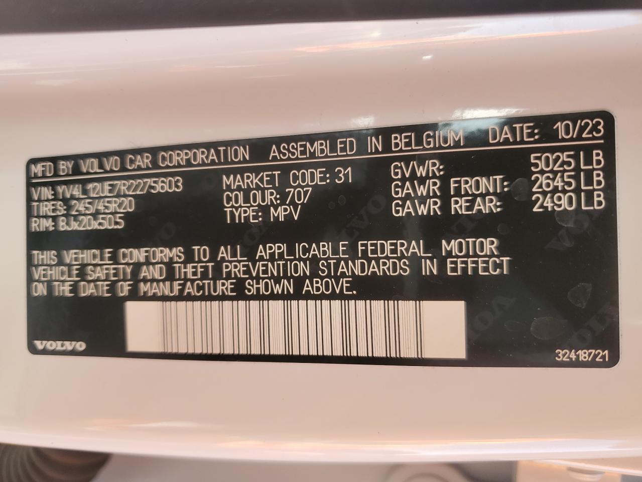 2024 VOLVO XC40 PLUS VIN:YV4L12UE7R2275603