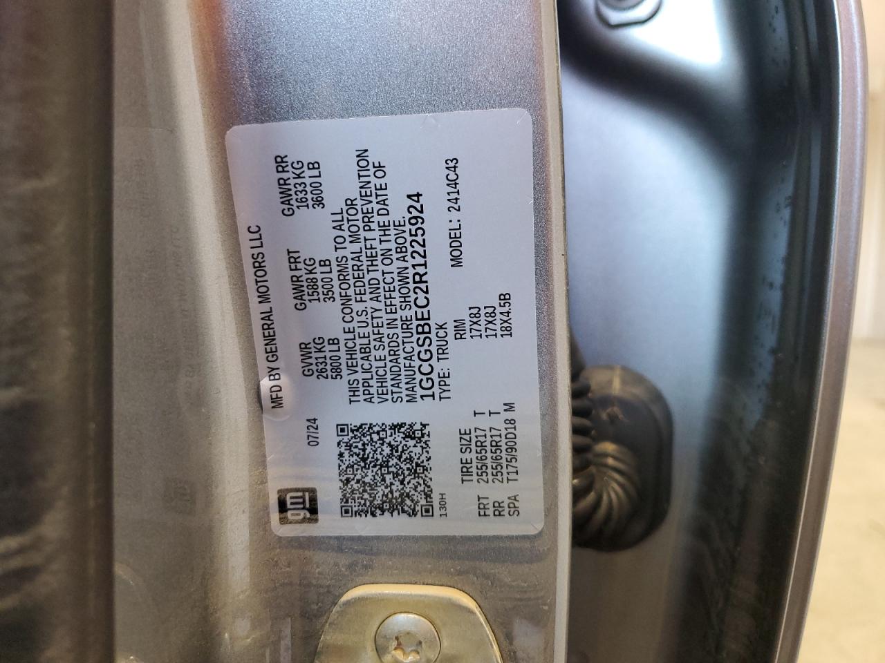 2024 CHEVROLET COLORADO VIN:1GCGSBEC2R1225924