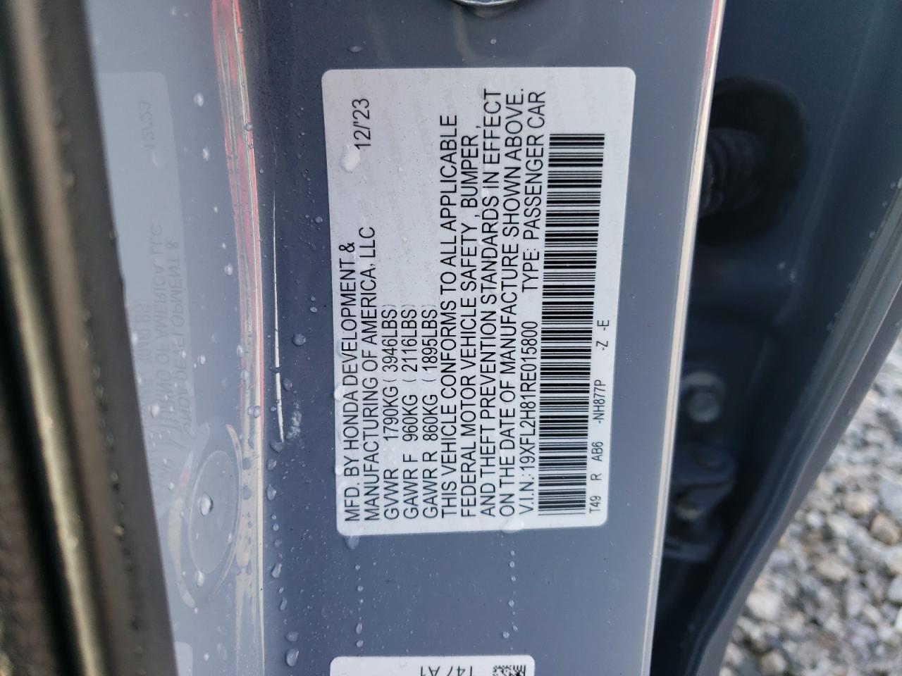 2024 HONDA CIVIC SPORT VIN:19XFL2H81RE015800