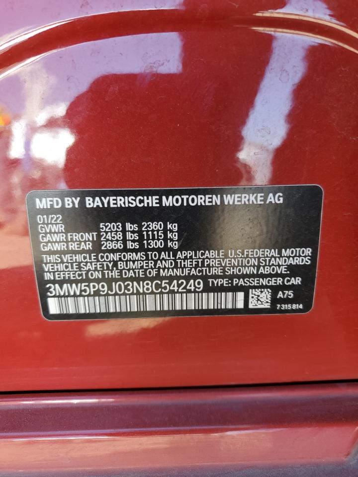 2022 BMW 330XE  VIN:3MW5P9J03N8C54249