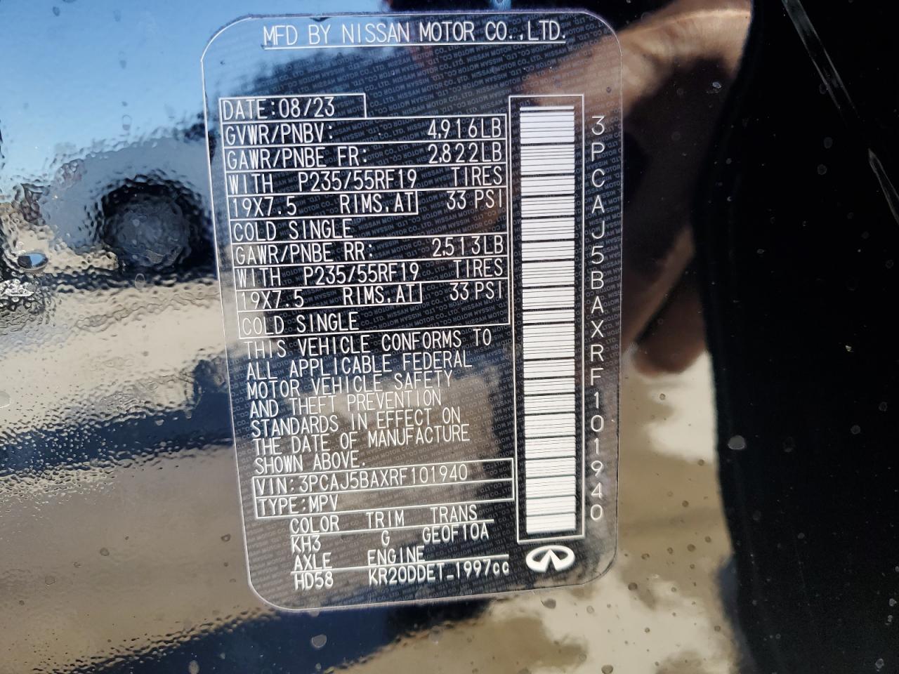 2024 INFINITI QX50 LUXE VIN:3PCAJ5BAXRF101940