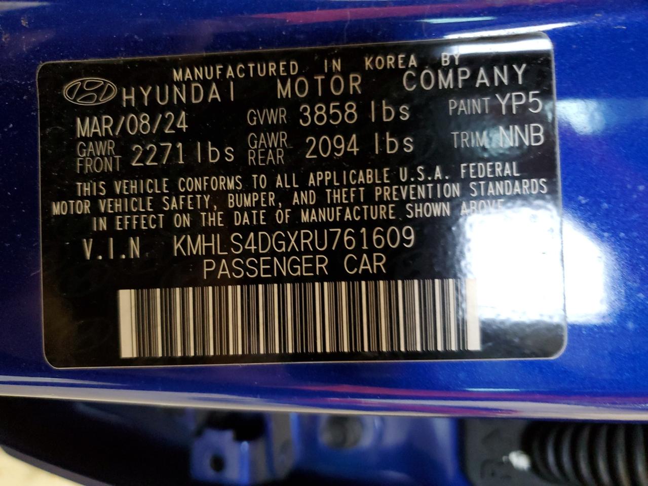 2024 HYUNDAI ELANTRA SEL VIN:KMHLS4DGXRU761609