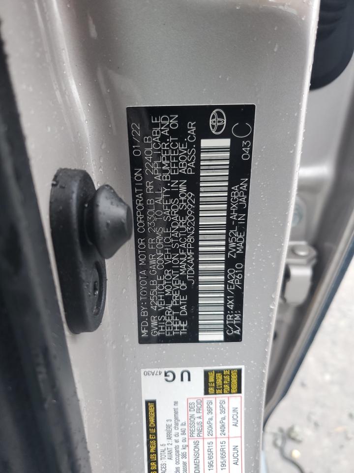 2022 TOYOTA PRIUS PRIME LE VIN:JTDKAMFP8N3209929