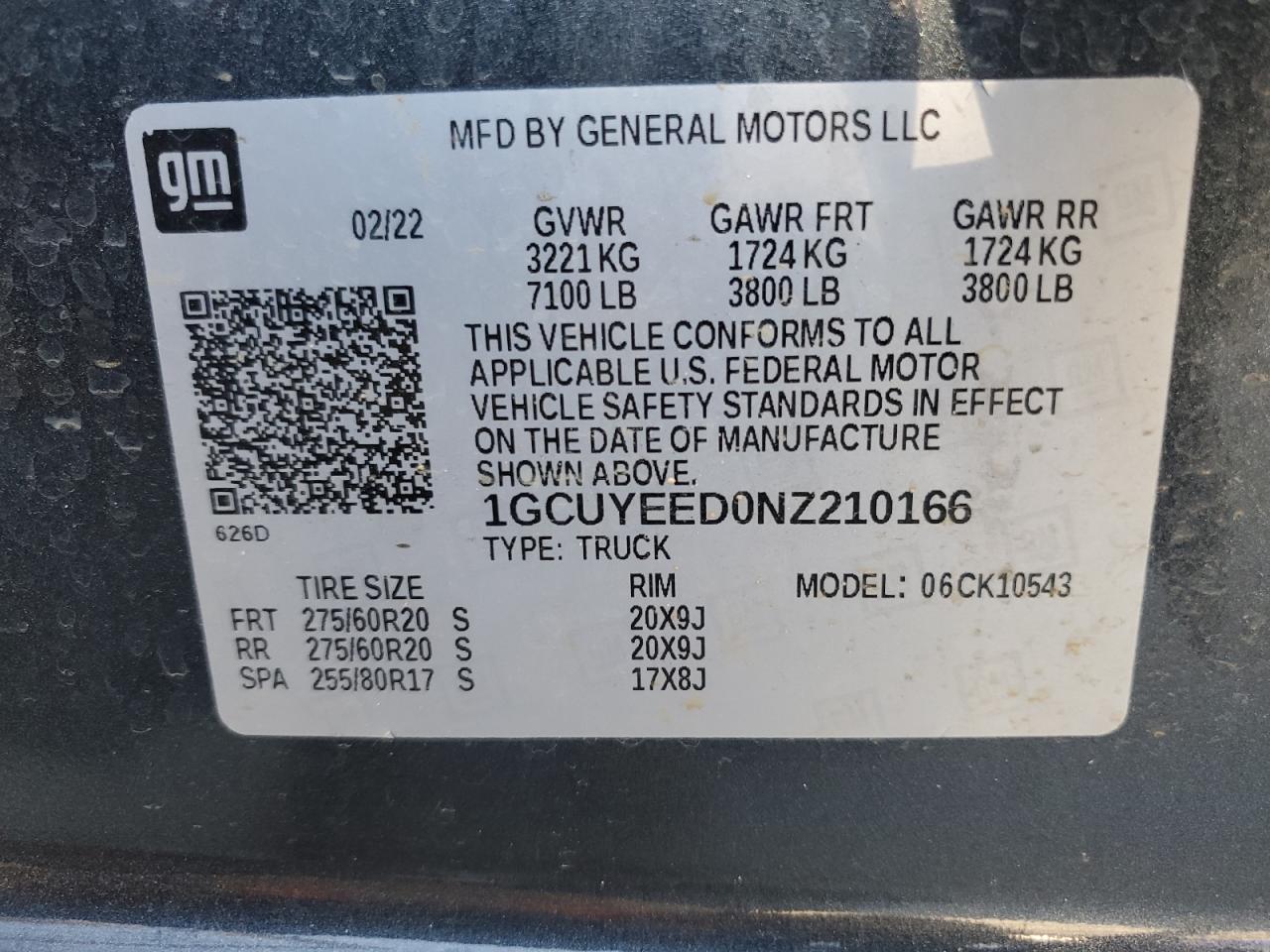 2022 CHEVROLET SILVERADO LTD K1500 RST VIN:1GCUYEED0NZ210166