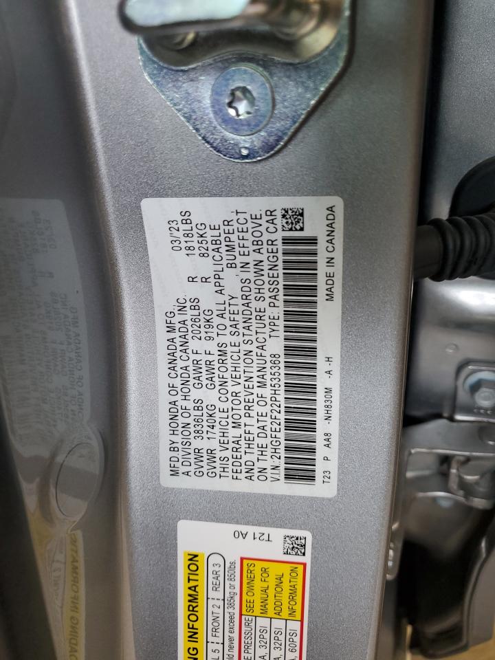 2023 HONDA CIVIC LX VIN:2HGFE2F22PH535368