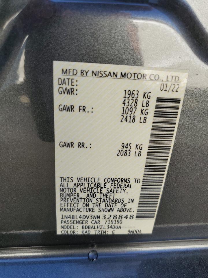 2022 NISSAN ALTIMA SV VIN:1N4BL4DV3NN328848