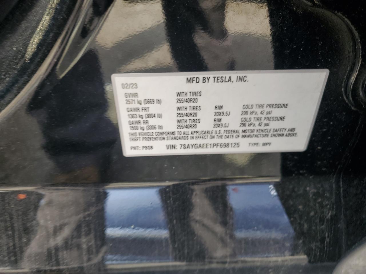 2023 TESLA MODEL Y  VIN:7SAYGAEE1PF698125