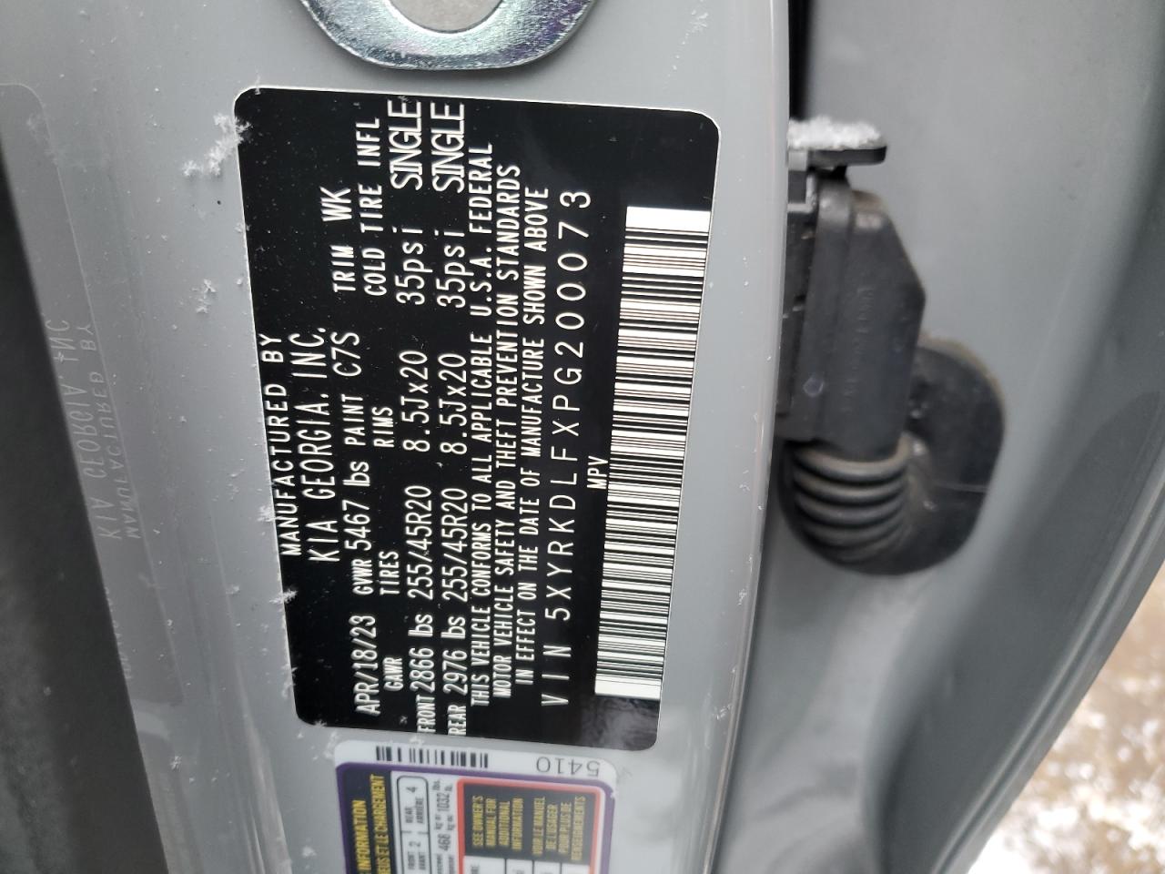 2023 KIA SORENTO SX VIN:5XYRKDLFXPG200073
