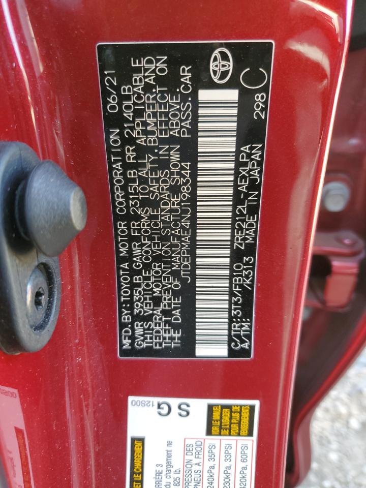 2022 TOYOTA COROLLA LE VIN:JTDEPMAE4NJ198344