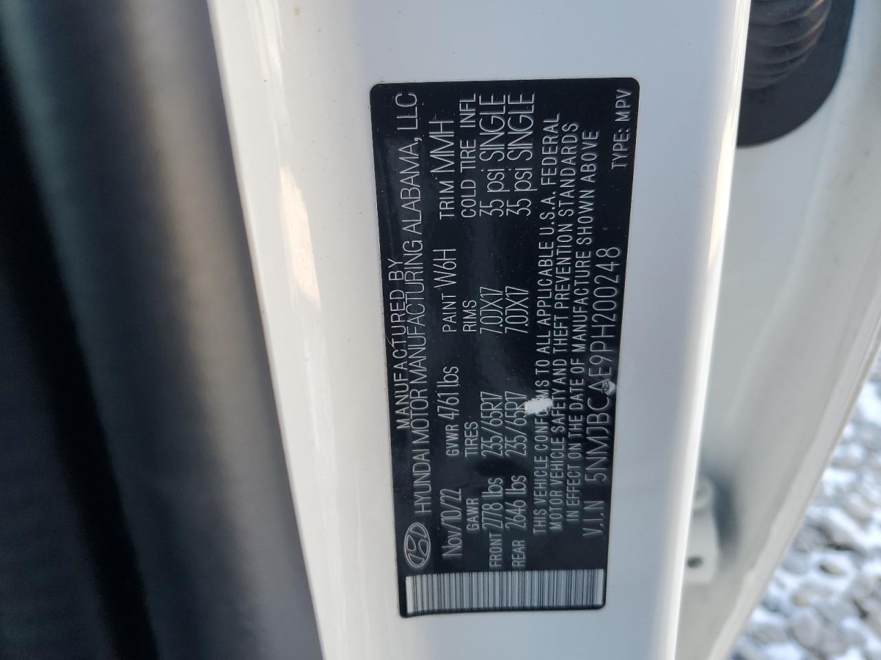 2023 HYUNDAI TUCSON SEL VIN:5NMJBCAE9PH200248