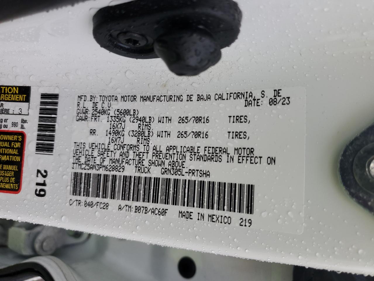 2023 TOYOTA TACOMA DOUBLE CAB VIN:3TMCZ5AN3PM628829