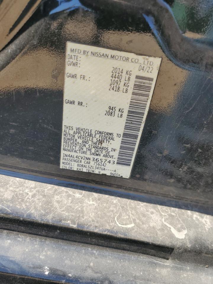 2022 NISSAN ALTIMA SR VIN:1N4AL4CV2NN365743