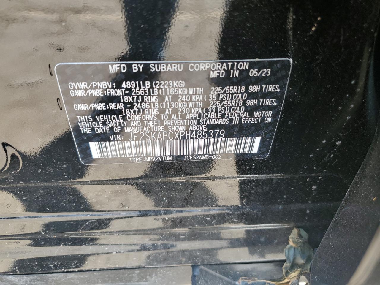 2023 SUBARU FORESTER LIMITED VIN:JF2SKAPCXPH485379