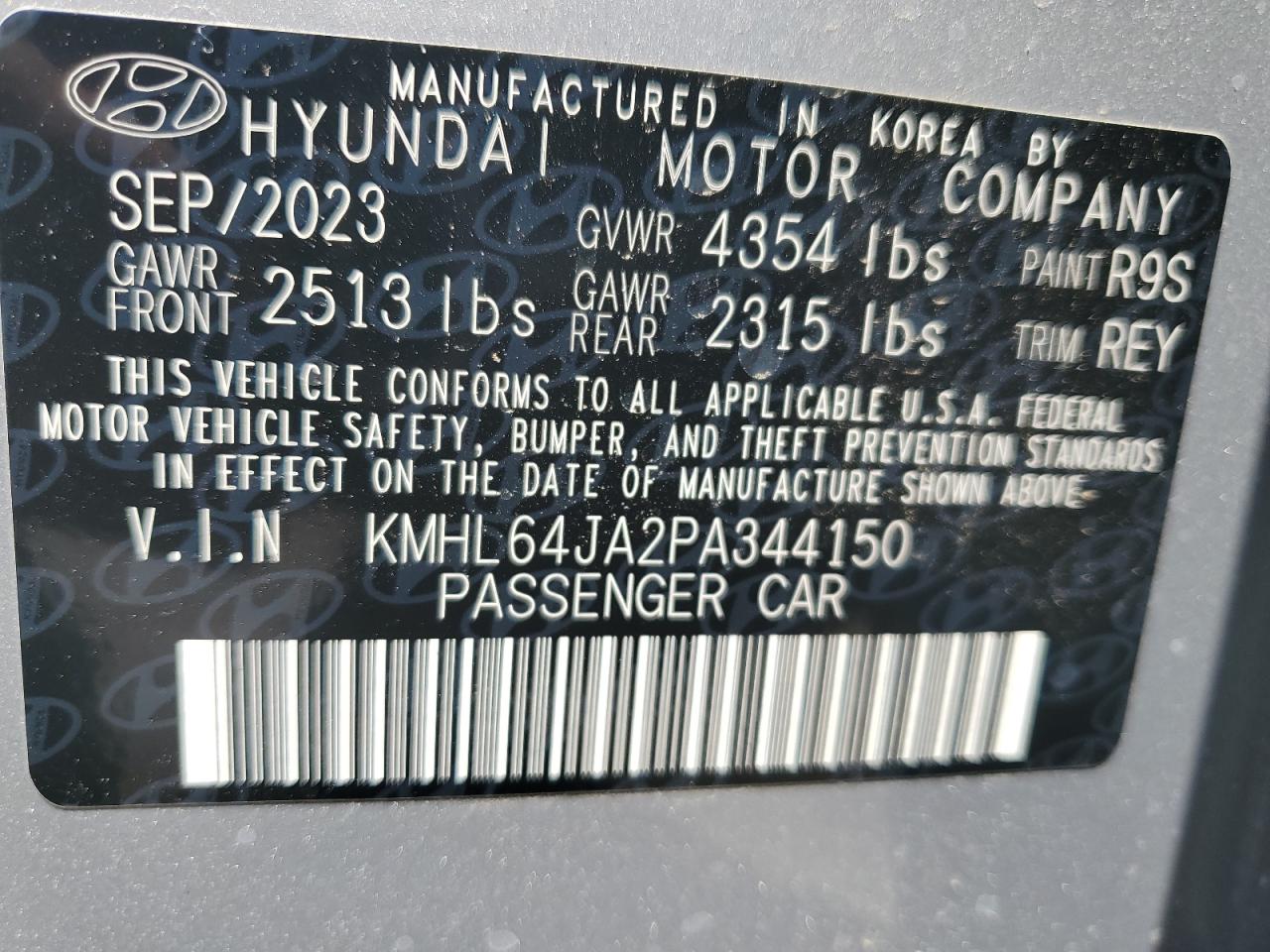 2023 HYUNDAI SONATA SEL VIN:KMHL64JA2PA344150