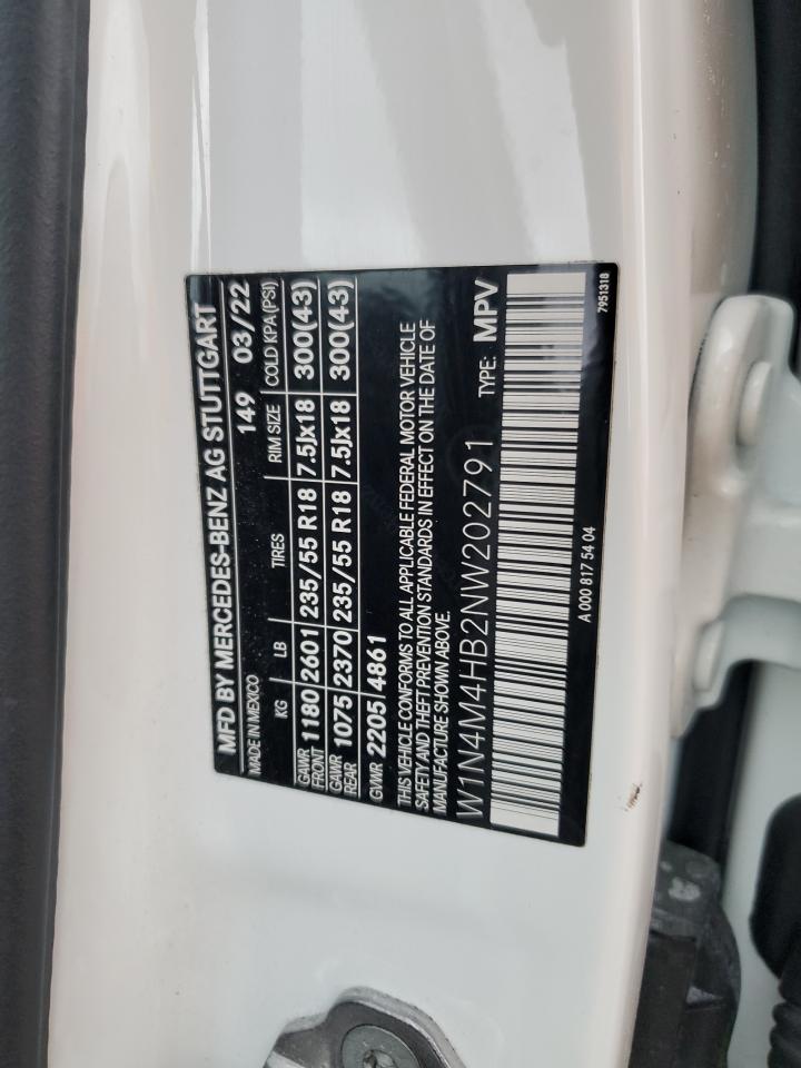 2022 MERCEDES-BENZ GLB 250 4MATIC VIN:W1N4M4HB2NW202791