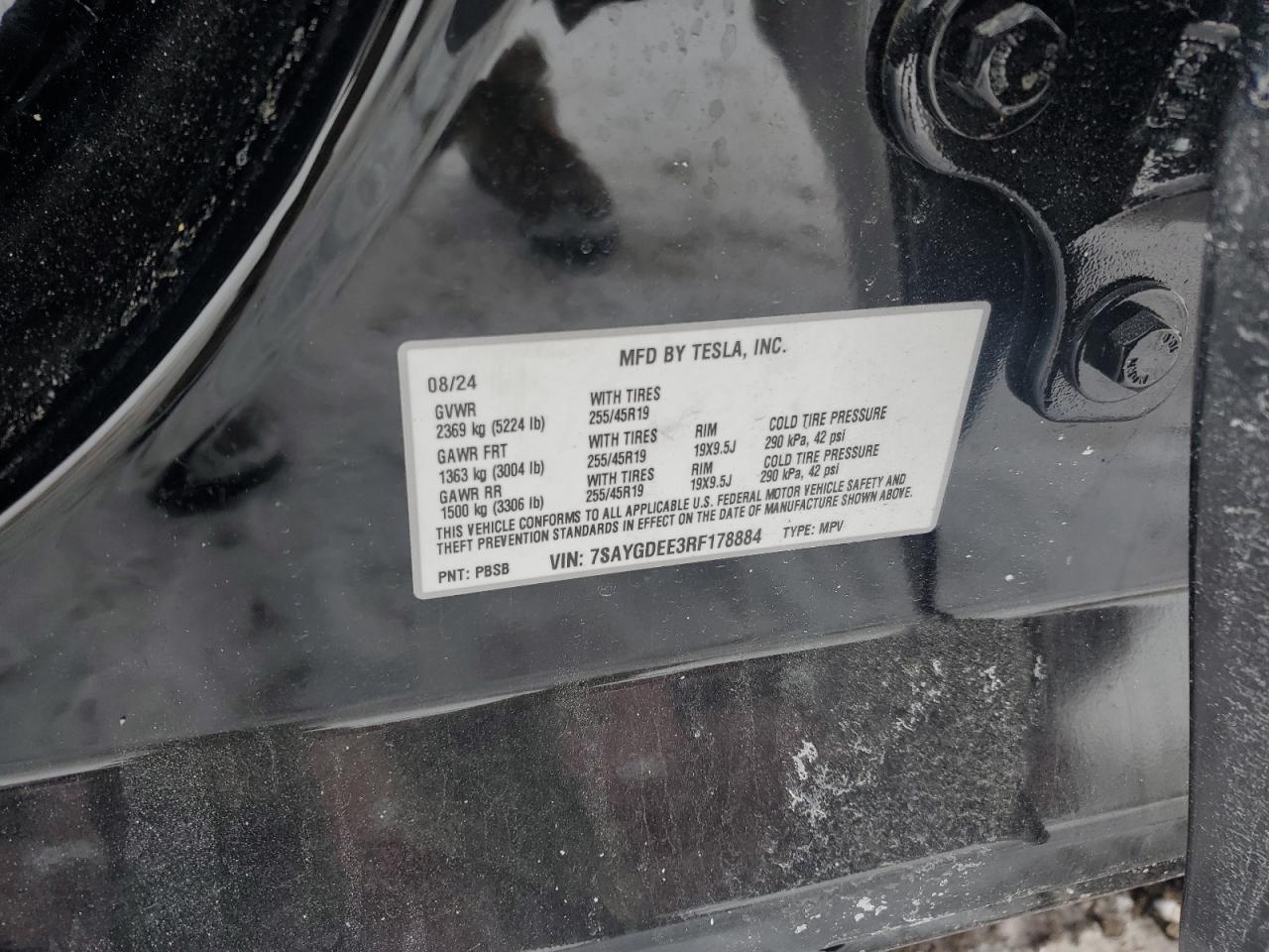 2024 TESLA MODEL Y  VIN:7SAYGDEE3RF178884