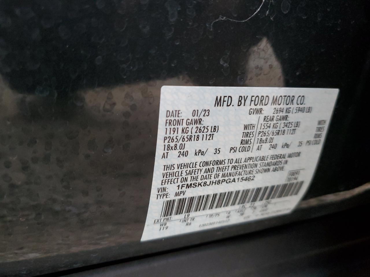 2023 FORD EXPLORER TIMBERLINE VIN:1FMSK8JH8PGA15462