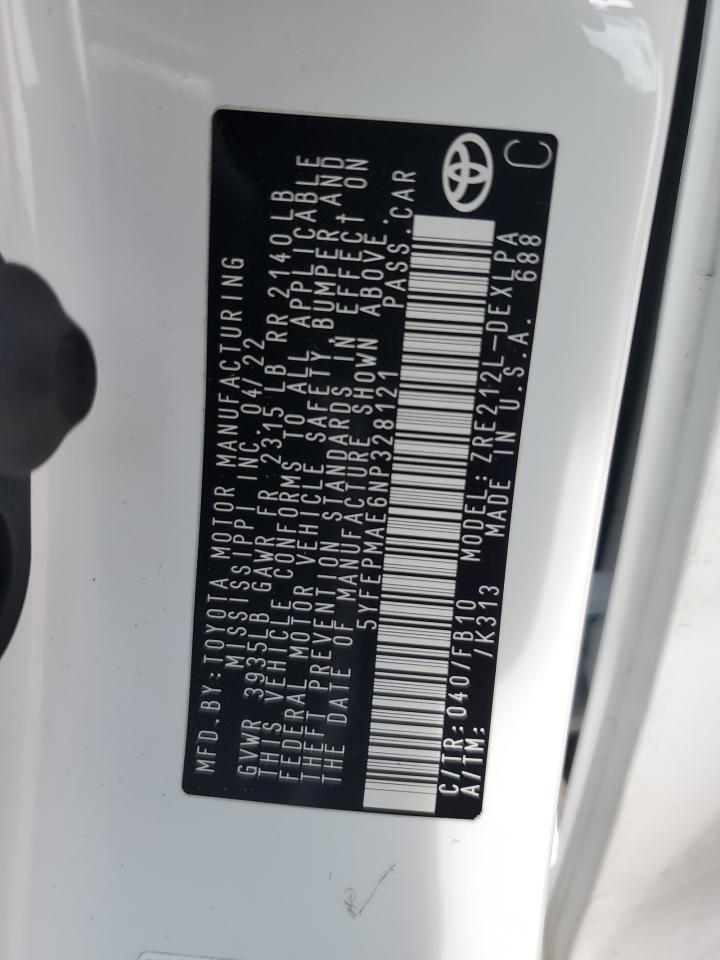 2022 TOYOTA COROLLA LE VIN:5YFEPMAE6NP328121